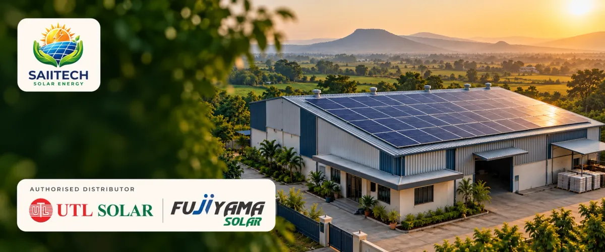 Illustrative image: solar panels on a factory roof