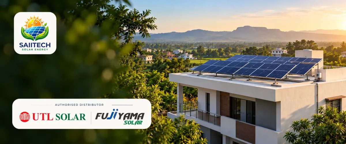 Illustrative image: rooftop solar panels on a home in Maharashtra